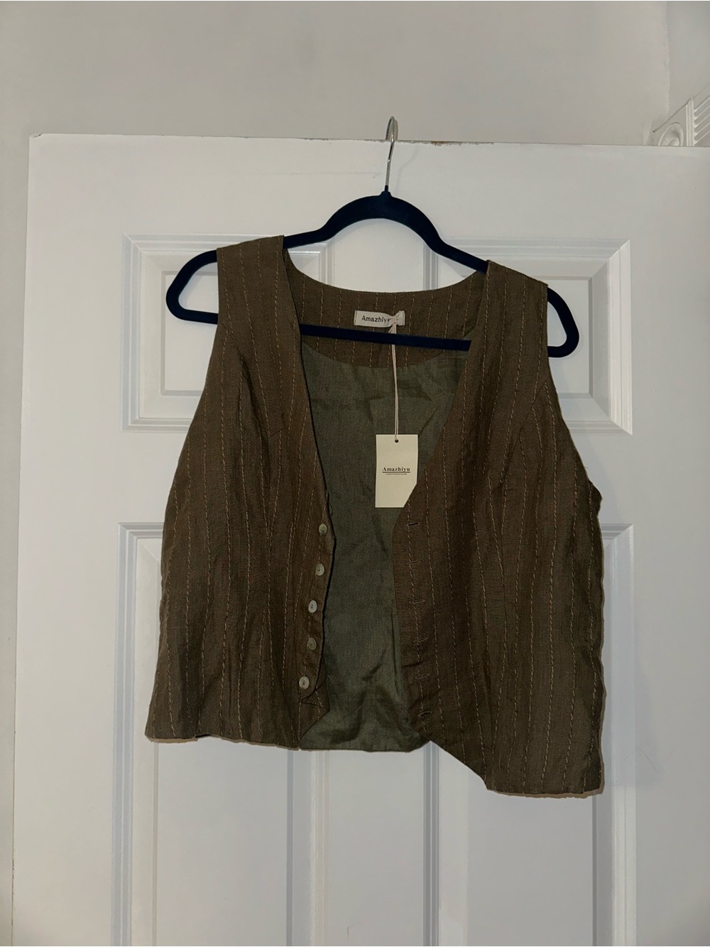 Casual Olive Button-Front Sleeveless Tunic Vest